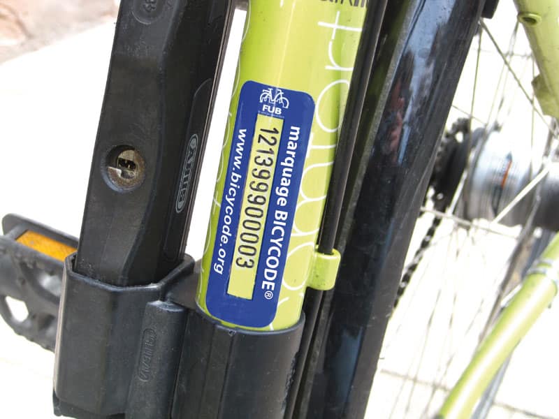 Etiquette Bicycode identifiant un vélo vendu en France